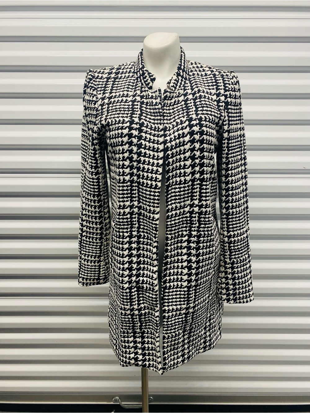 Carolina Belle Black and White Houndstooth Pea Coat
